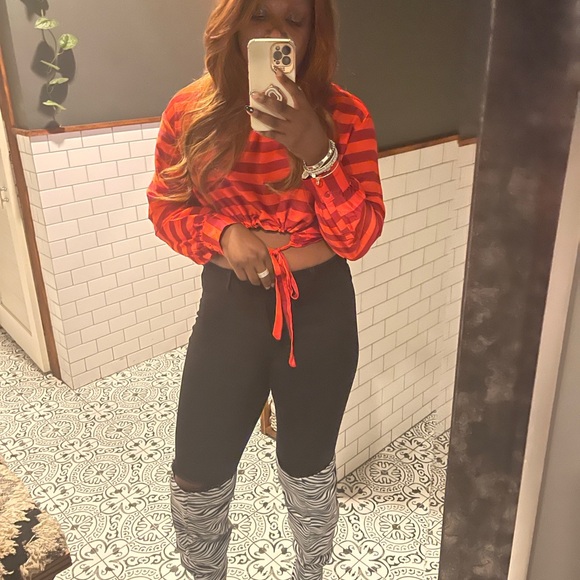 Target Red and Orange Striped Long-Sleeve Blouse - Picture 2 of 6